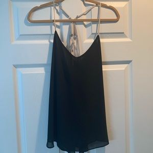 Spaghetti strap top with woven back in black
